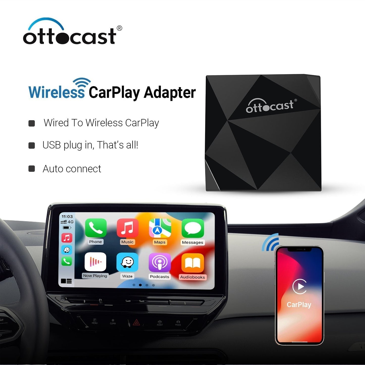 (LIMITED-TIME SPECIAL OFFER: SAVE 45% ON THE PRICE)- Ottocast Wireless AI Adapter™