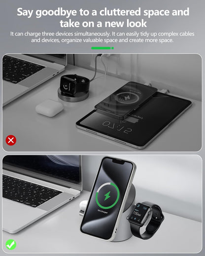 3 in 1 Auto Rotation Wireless Charging Station, Mag-Safe Wireless Charging Stand, Qi2 15W